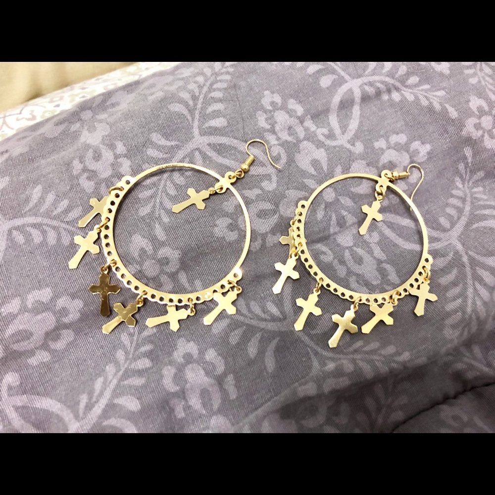 Gold CROSS HOOP EARRINGS
